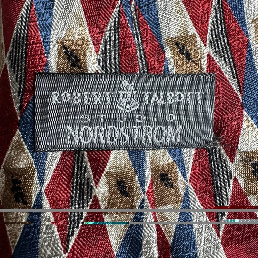 Robert Talbots Studio Nordstrom Men's Silk Tie Geo Print Red Blue Made in USA